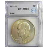 1972-S Silver Ike ICG MS69 LISTS $3400