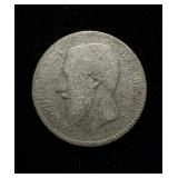 1886 Belgium 1 Franc Silver Scarce VG+