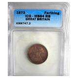1873 Farthing ICG MS64 RB Great Britain