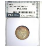 1952 Low Relief 25 Cents PCI MS66 Canada