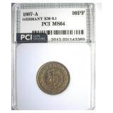 1887-A 20 Pfennig PCI MS64 Germany KM-9.1
