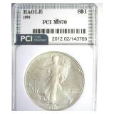 1991 Silver Eagle MS70 LISTS $1550