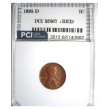 1936-D Cent MS67+ RD LISTS $1000