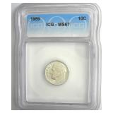 1959 Dime ICG MS67 LISTS $135