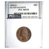 1976-S Silver Quarter PCI MS70 Rainbow
