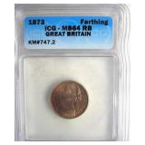 1873 Farthing ICG MS64 RB Great Britain