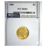 1905 Gold $5 MS65 LISTS $2750