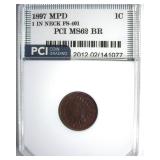 1897 MPD 1 In Neck FS-401 Cent PCI MS62 BR Rare