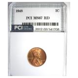 1948 Cent MS67 RD LISTS $2100