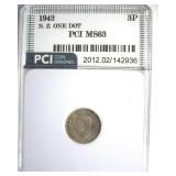 1942 One Dot 3 Pence PCI MS63 New Zealand