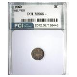 1860 Silver 3c Silver MS66+ LISTS $10000