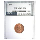 1945 Cent MS67 RD LISTS $260