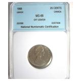 1968 25 Cents NNC MS66 Error Off Center Canada