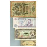 9 Vintage Bank Notes Russia Iraq Japan Austria