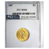 1907 Gold $5 MS64 LISTS $1525