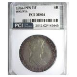 1824-PTS PJ 8 Reales PCI MS64 Extra Rare Bolivia