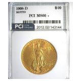 1908-D Motto Gold $20 MS66+ LISTS $55000