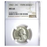 1963 TB Rev Quarter NGC MS64