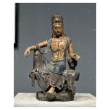 WOODEN CARVED PAINTED BODHISATTVA