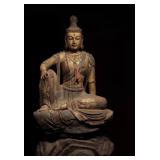 SONG DYNASTY WOOD-CARVED PAINTED AND GILDED...