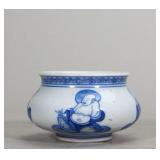 QING DYNASTY BLUE AND WHITE LUOHAN INCENSE BURNER