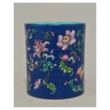 QING DYNASTY ENAMEL FLORAL BRUSH POT