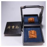 A PAIR OF TIANHUANG SEALS FROM THE QING DYNASTY