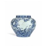 MING XUANDE BLUE AND WHITE SEA BEAST PATTERN JAR