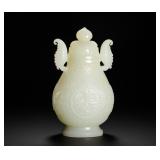 QING DYNASTY HETIAN WHITE JADE DOUBLE BAT EARS...