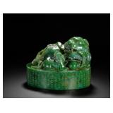 HETIAN JADE LION AND YOUNG LION PLAYING WITH...