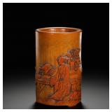 QING DYNASTY BAMBOO-CARVED PEN HOLDER FEATURING...