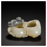 QING DYNASTY HOTAN JADE GOURD DOUBLE WATER BASIN