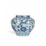YUAN BLUE AND WHITE PORCELAIN JAR WITH PEONY...
