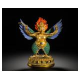 GILDED BRONZE PAINTING OF THE GREAT PENG AND...