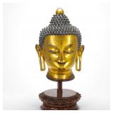 BRONZE GILDED BUDDHA HEAD STATUES OF THE QING...
