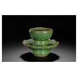 SONG JUN KILN GREEN GLAZE TEA CUPS AND SAUCERS