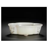 QING DYNASTY HETIAN WHITE JADE INSET SILVER...