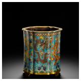 BRONZE GILDED CLOISONNE PEN HOLDER FROM THE...