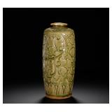 SONG YAOZHOU KILN CELADON STRAIGHT CYLINDER VASE