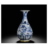YUAN BLUE AND WHITE OCTAGONAL JADE VASE WITH...