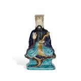 MING PLAIN TRICOLOR SEATED STATUE OF LAOZI