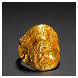 QING DYNASTY GILDED COPPER HIGH RELIEF RING