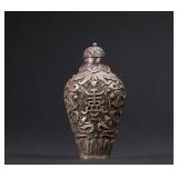 SILVER SNUFF POT WITH LONGEVITY AND HAPPINESS...