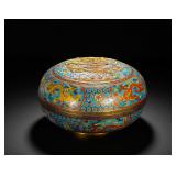 QING DYNASTY QIANLONG COPPER CLOISONNE RELIEF...