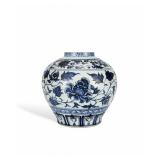 YUAN BLUE AND WHITE PORCELAIN JAR WITH PEONY...