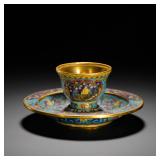 QING DYNASTY QIANLONG GILDED CLOISONNE CUP HOLDER