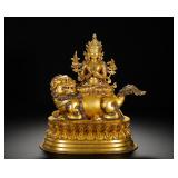 QING DYNASTY GILDED BRONZE STATUE OF MANJUSRI...