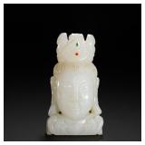 QING DYNASTY HETIAN WHITE JADE INLAID GUANYIN...