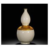 WHITE GLAZED ENGRAVED FLOWER GOURD VASE FROM...