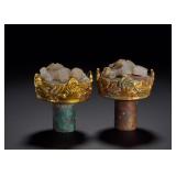 HAN DYNASTY BRONZE GILDED WITH GOLD AND INLAID...